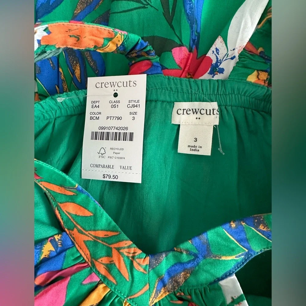 J Crew Crewcuts Green Tropical Print Dress. Size 3. NWT. - Picture 4 of 5
